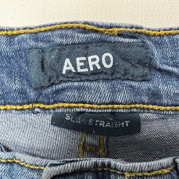 Aero Women Slim Straight Leg Jeans Blue Stretch Medium Wash Low Rise Denim 28/30 - Picture 10 of 11